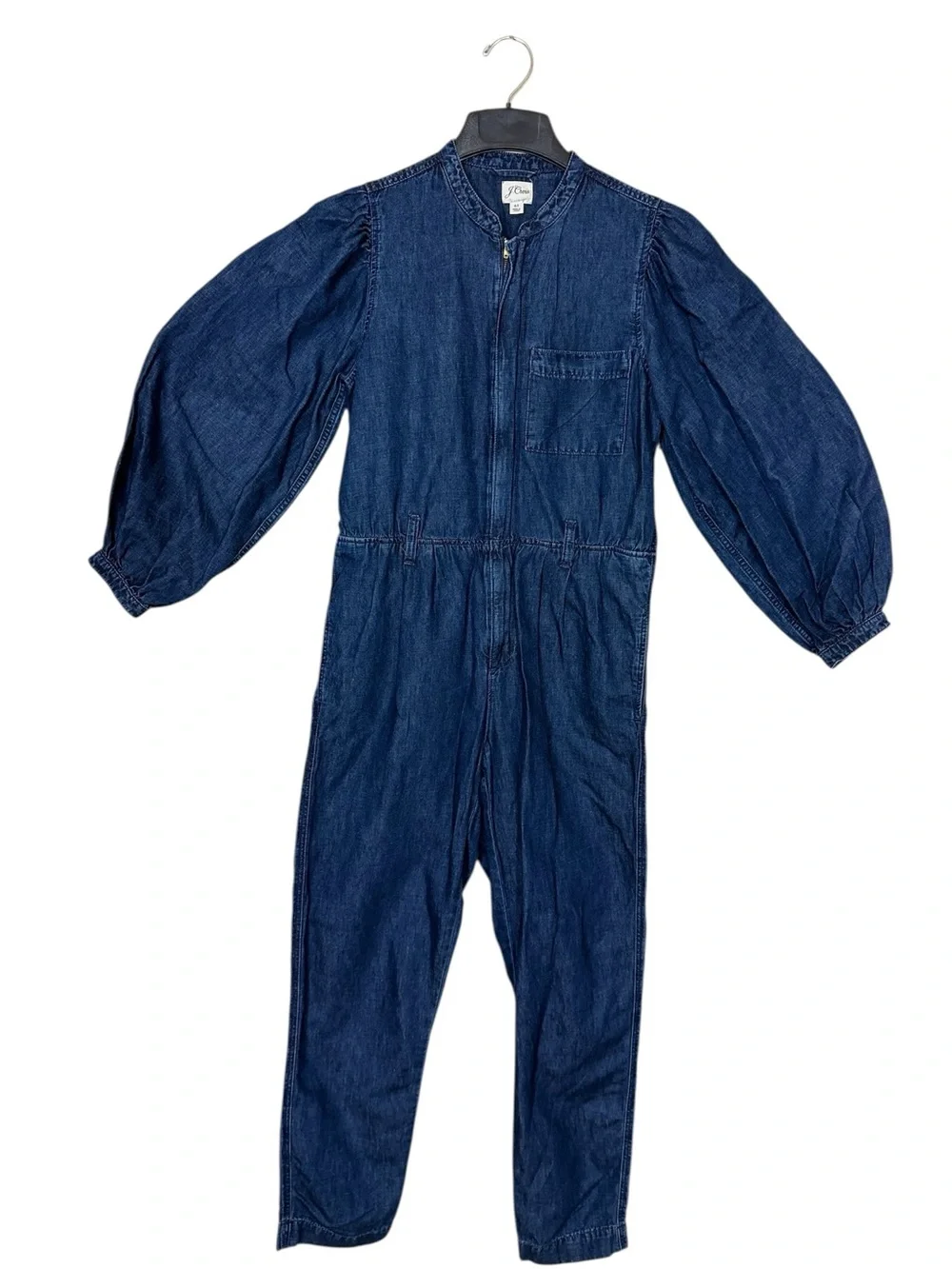 J. Crew Puff Sleeve Denim Long-Sleeve Jumpsuit